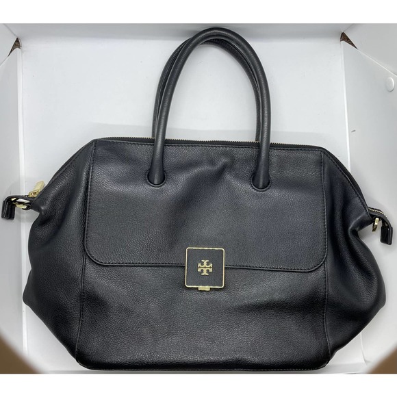 Tory Burch Clara Leather Satchel Black Pebbled Leather With Dust Bag. - Picture 1 of 8
